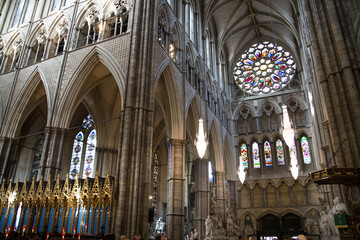 Naklejka premium London, UK. North Transept view and Rose Window of the Collegiate Church of Saint Peter at Westminster