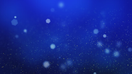 Fototapeta na wymiar Glowing glittering festive abstract blue background with bokeh and shiny particles