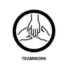Teamwork icon. three hand support each other isolated on white background vector illustration.