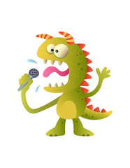 Obraz premium Dinosaur cartoon monster illustration singing a song