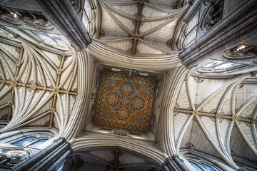 London, UK. Ceiling in the Collegiate Church of St. Peter at Westminster Abbey