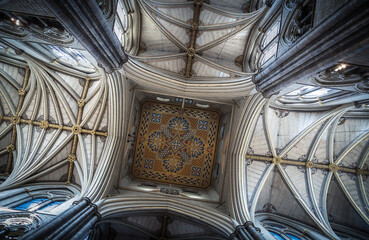 London, UK. Ceiling in the Collegiate Church of St. Peter at Westminster Abbey