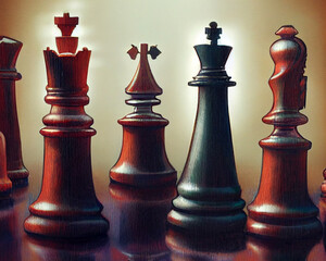 Fototapeta premium Depiction of chess pieces. Chessboard.