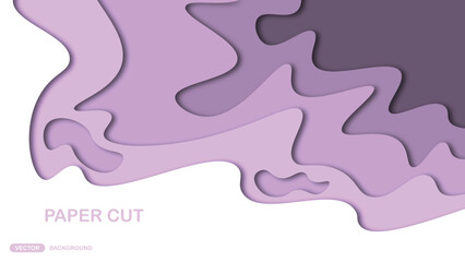 Paper cut background with wavy layers in magenta. Abstract design for brochure, flyer, magazine, business card, branding, banner, header, book cover, notebook vector background
