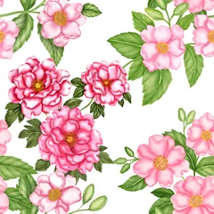 Tuinposter Watercolor seamless pattern with flowers. Vintage floral pattern. Flower seamless pattern. Botanical art. Floral botanical collection. Wedding floral set. Watercolor botanical design.   © Natallia Novik
