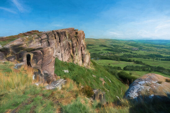 Digital oil painting of The Roaches from Hen Cloud in the Peak District National Park.
