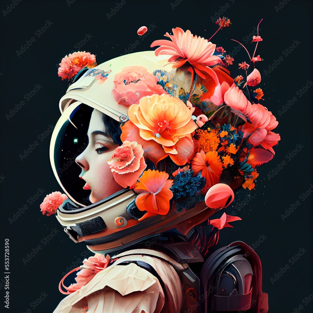 Wall mural portrait of an fictional astronaut in a spacesuit. high-tech astronaut from the future. the concept 