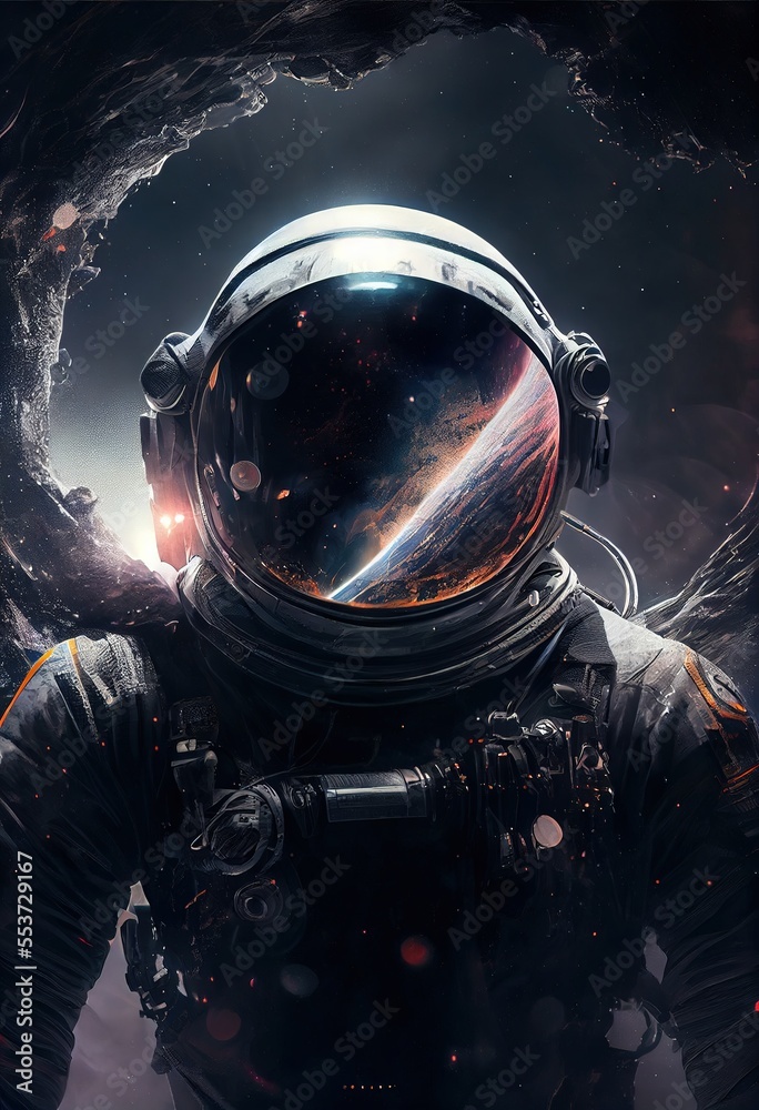 Wall mural portrait of an fictional astronaut in a spacesuit. high-tech astronaut from the future. the concept 
