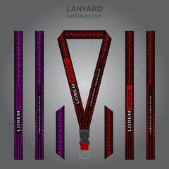 Black purple and black red technology lanyard templates set. which is combined with a hexagon background
