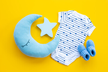 Baby infant cotton clothes with kids accessories, flat lay