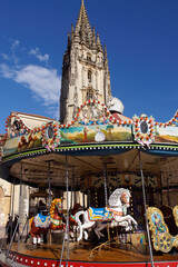 Oviedo (Spain). Merry-go-round in the Plaza de la Catedral in the historic center of the city of Oviedo
