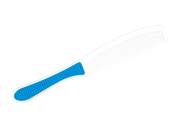 white and blue plastic hair comb, isolated