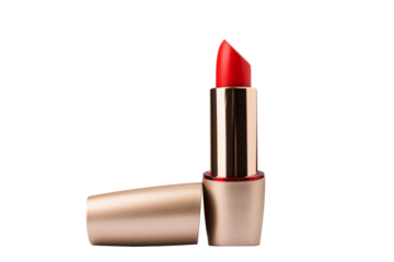 Golden tube with red lipstick, isolate on a white background