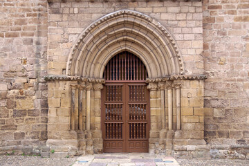 Avilés (Spain). Main gate of the church of Sabugo or old church of Sabugo in the city of Avilés.