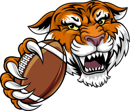 A tiger American football sports team cartoon animal mascot