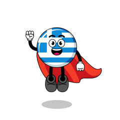 greece flag cartoon with flying superhero