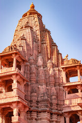 ancient hindu temple top architecture from different angle at day