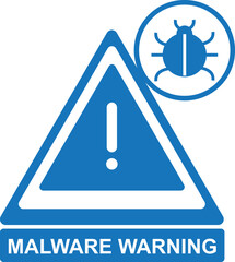 Warning malware icon, computer virus warning icon blue vector
