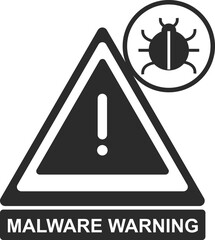 Warning malware icon, cyber attack warning black vector