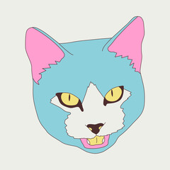 Fashion minimal illustration art. Cat head. Trendy trippy funny design
