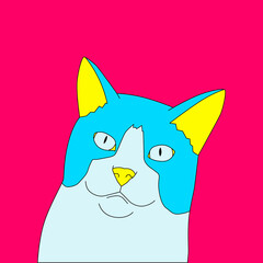 Fashion minimal illustration art. Cat lover concept. Trendy trippy funny design