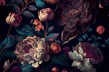 floral pattern inspired in traditional cashmere embroidered shawls ideal for backgrounds - obrazy, fototapety, plakaty