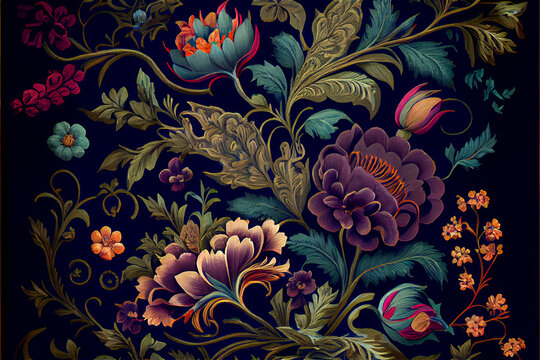 floral pattern inspired in traditional cashmere embroidered shawls ideal for backgrounds