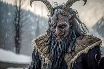 Krampus Krampusbrauch Schimmelreiter Krampuslauf in Bayern &Ouml;sterreich Tschchien Erstellt durch Generative AI AI Art Digital Art Illustration