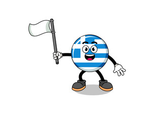 Cartoon Illustration of greece flag holding a white flag