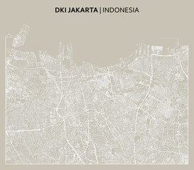 DKI Jakarta (Java, Indonesia) street map outline for poster, paper cutting.