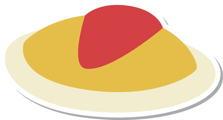 ステッカー風の単品食べ物イラスト　オムレツ
