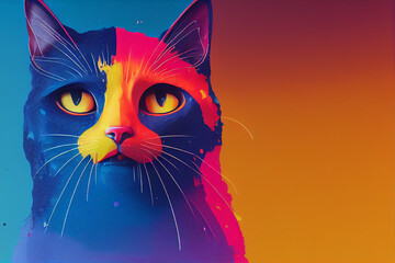 portrait of cat pour thick split colorful paint liquid,3d render