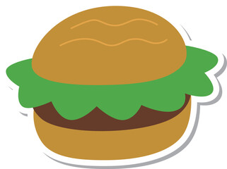 ステッカー風の単品食べ物イラスト　ハンバーガー