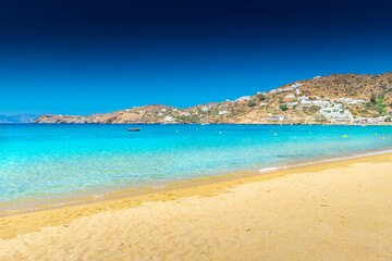 Amazing crystal clear water of Manganari beach, Ios Island,  Greece