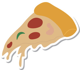 ステッカー風の単品食べ物イラスト　ピザ
