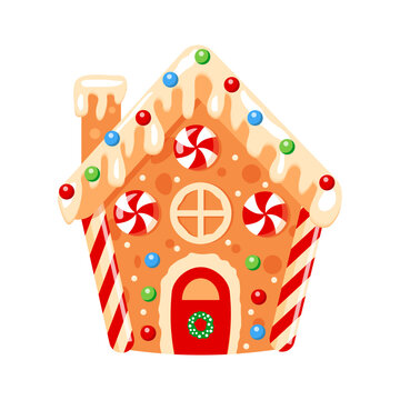 Vector gingerbread house. Christmas cookies and candy. Cute illustration