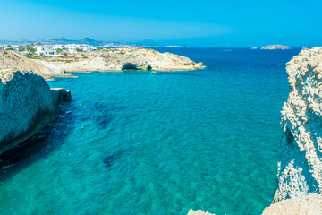 Amazing crystal clear water down the cliffs of Papafragas,  Milos Island, Greece