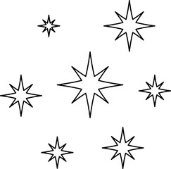Black line sparkles symbol. Vector stars sparkle icon. Bright firework, decoration twinkle, shiny flash. Glowing light effect.