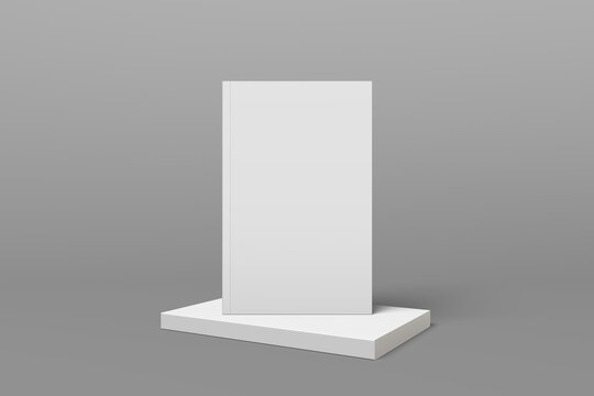 2 book models standing upright on a gray background. 3d realistic render soft cover book mockup. Mockup of book with white cover on isolated background.