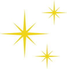 Yellow, orange, gold sparkles symbol. Vector stars sparkle icon. Bright firework, decoration twinkle, shiny flash. Glowing light effect