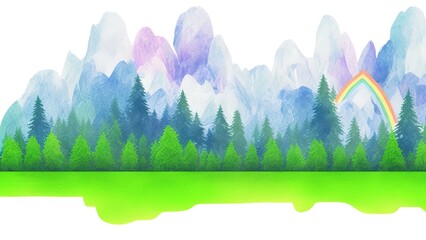 Obraz na płótnie Canvas Rainbow over the mountains, hills, and rice fields