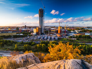 View of building site at sunset