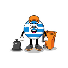 Illustration of greece flag cartoon as a garbage collector