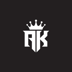 AK or KA logo monogram symbol shield with crown shape design vector