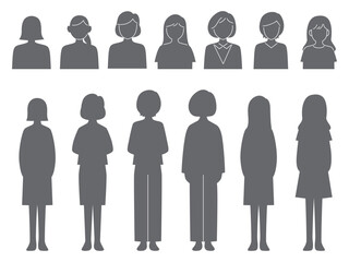 女性の人型シルエットイラストセット