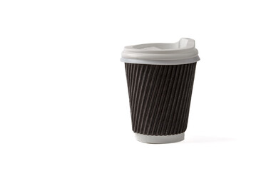 Empty paper cup with white plastic lid isolated