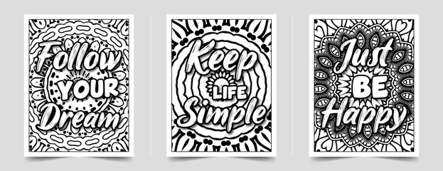 Motivational quotes for adults, text. Beautiful drawings for girls with patterns, details. Coloring book with flowers
