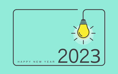 Fototapeta na wymiar Happy new year 2023 with a light bulb. New year banner. copy space. Idea and creative, inspiration concepts. Vector illustration.