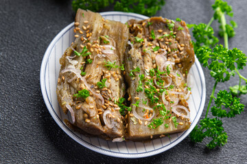 spicy eggplant snack fresh vegetable pickled asian food meal food on the table copy space food background rustic top view