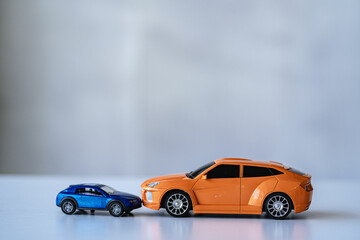 Obraz na płótnie Canvas Car crash accident, car model insurance concept on white background